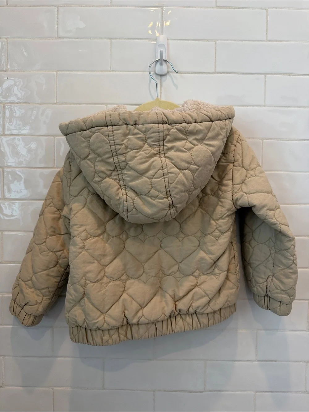 Old Navy Kids Quilted Hooded Puffer Jacket in Light Beige